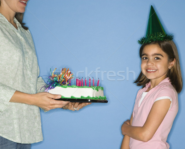 [[stock_photo]]: Fille · gâteau · d'anniversaire · fête · chapeau · mère