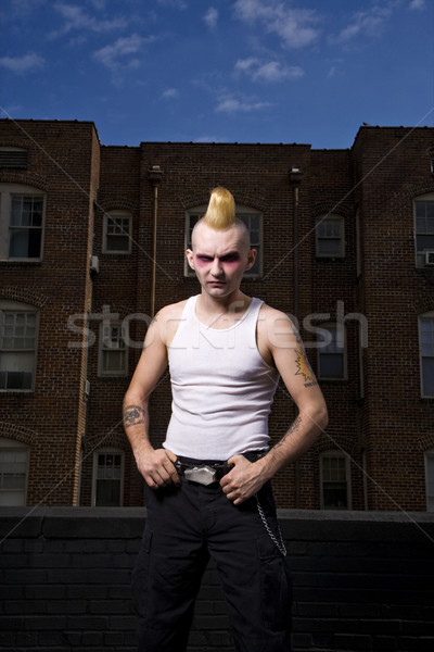 Portret punk buiten kaukasisch mannelijke gebouw Stockfoto © iofoto