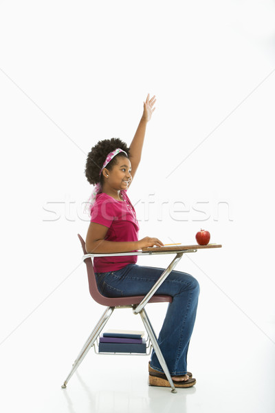 Buzgó iskolás lány oldalnézet afroamerikai lány ül Stock fotó © iofoto