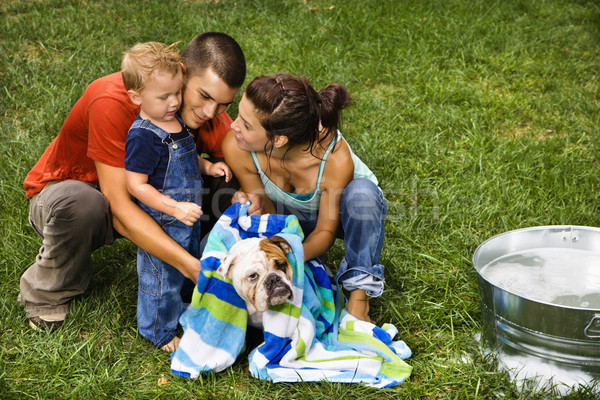 Aile köpek banyo kafkas oğul Stok fotoğraf © iofoto