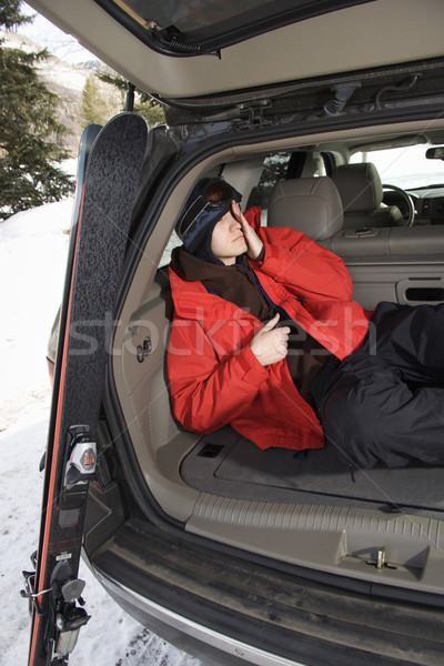 Teenager schlafen Auto zurück geländewagen Stock foto © iofoto