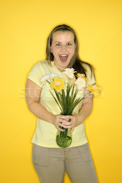 Feliz mujer flores femenino Foto stock © iofoto