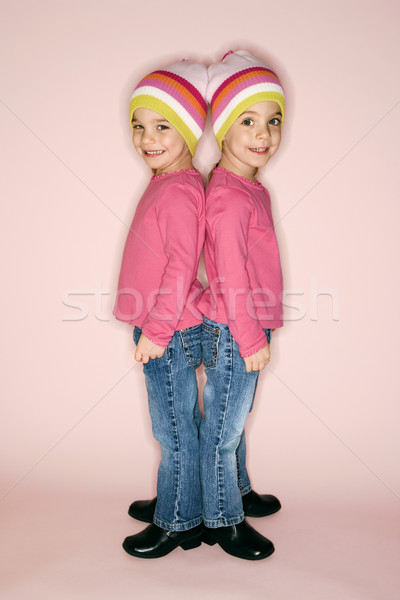 Nina gemelos atrás jóvenes femenino gemelo Foto stock © iofoto