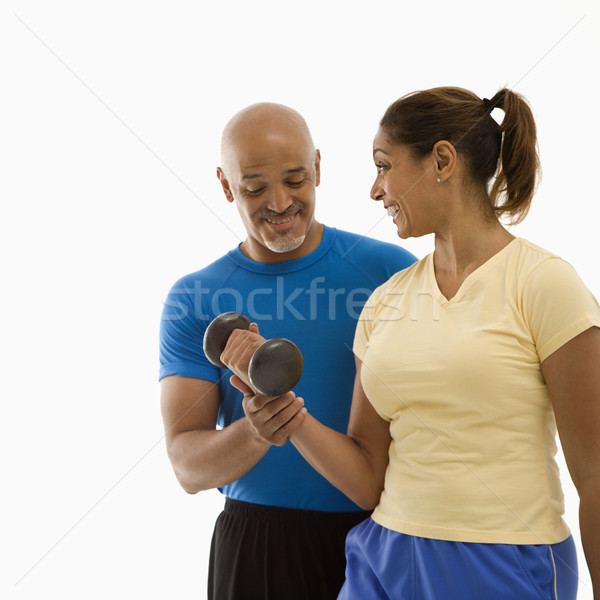 Nő férfi testmozgás mosolyog felnőtt több nemzetiségű Stock fotó © iofoto