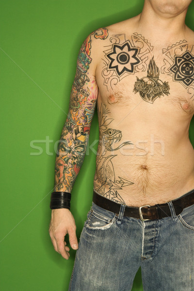 Foto stock: Sin · camisa · hombre · tatuajes · desnudo · torso · caucásico