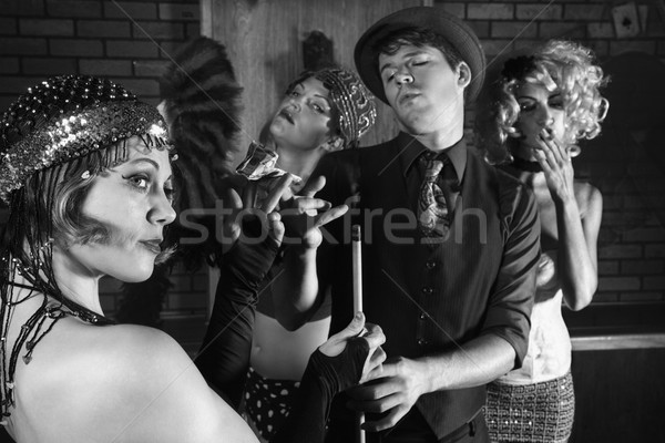 Retro group in pool hall. Stock photo © iofoto