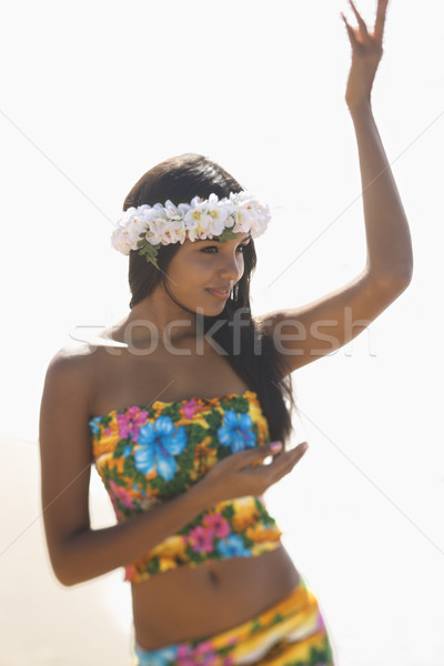 Séduisant femme danse jeunes fleur tropicale imprimer [[stock_photo]] © iofoto