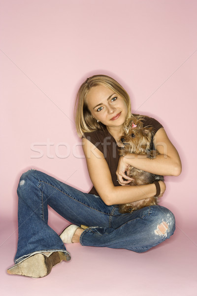 Nő Yorkshire terrier kutya kaukázusi fiatal felnőtt Stock fotó © iofoto