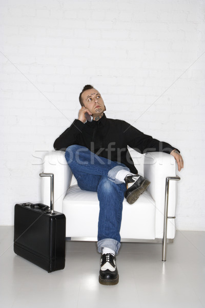 Adam cep telefonu evrak çantası kafkas konuşma Stok fotoğraf © iofoto