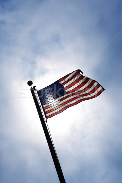 Amerykańską flagę wietrzyk Błękitne niebo Zdjęcia stock © iofoto