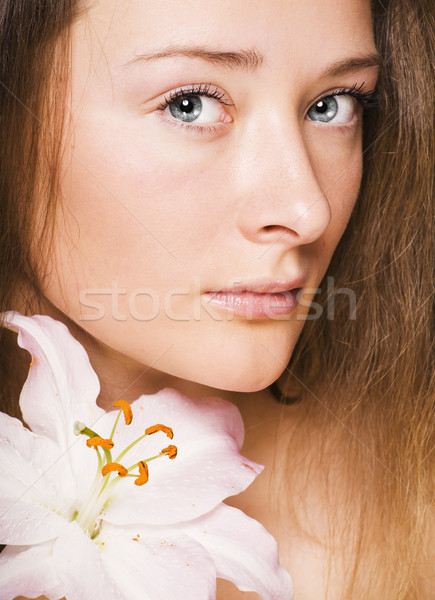 beauty young woman with lily close up, healthcare people concept Stock photo © iordani
