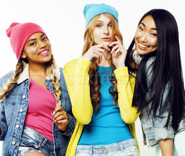 diverse nation girls group, teenage friends company cheerful having fun, happy smiling, cute posing  Stock photo © iordani