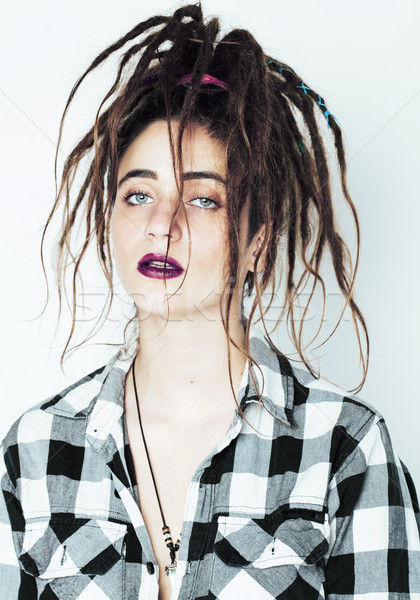 real caucasian woman with dreadlocks hairstyle funny cheerful fa Stock photo © iordani