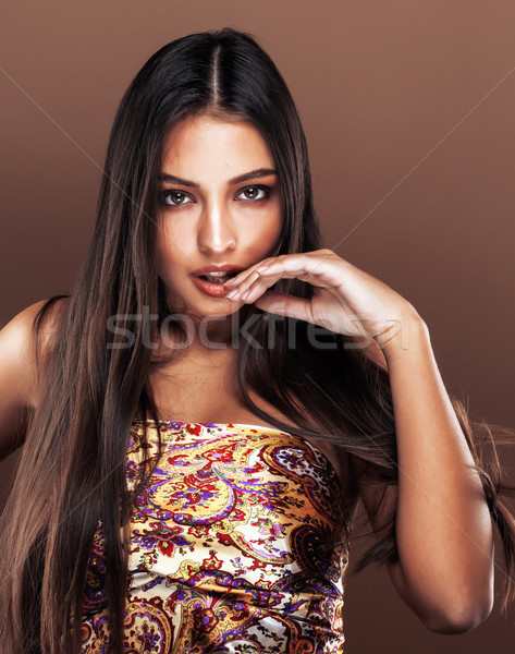 cute happy young indian woman in studio close up smiling, fashion mulatto Stock photo © iordani