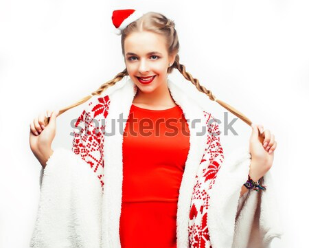 young pretty happy smiling blond woman on christmas in santas re Stock photo © iordani