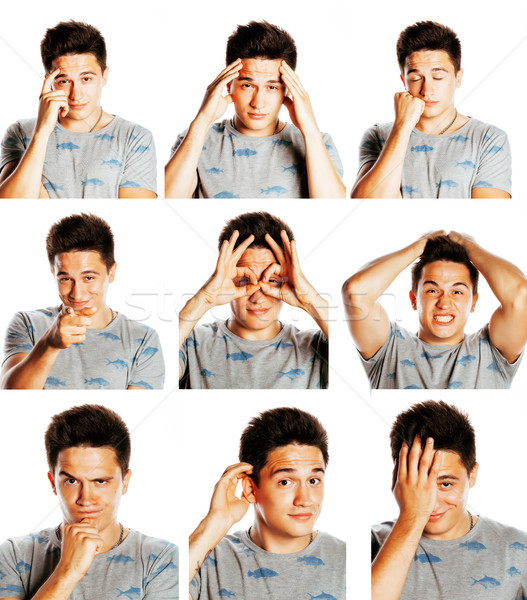 Stock photo: collage of different mens emotions, young guy posing emotional, 