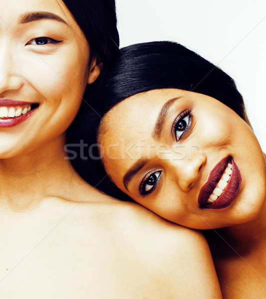 different nation woman: asian, african-american together isolated on white background happy smiling, Stock photo © iordani