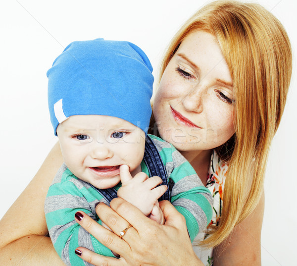 Genç güzellik anne sevimli bebek kırmızı Stok fotoğraf © iordani