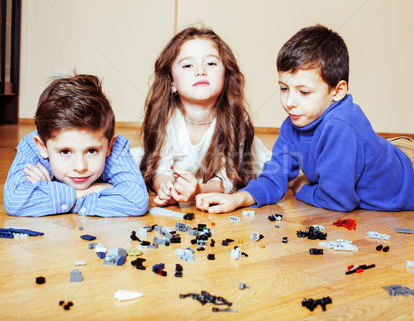 Funny cute dzieci gry lego domu Zdjęcia stock © iordani