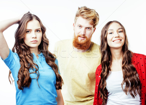 Stock photo: company of hipster guys, bearded red hair boy and girls students having fun together friends, divers