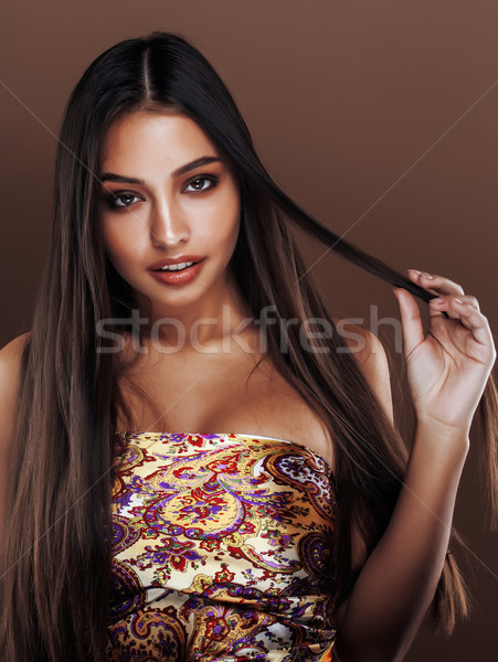 cute happy young indian real woman in studio close up smiling, fashion mulatto Stock photo © iordani