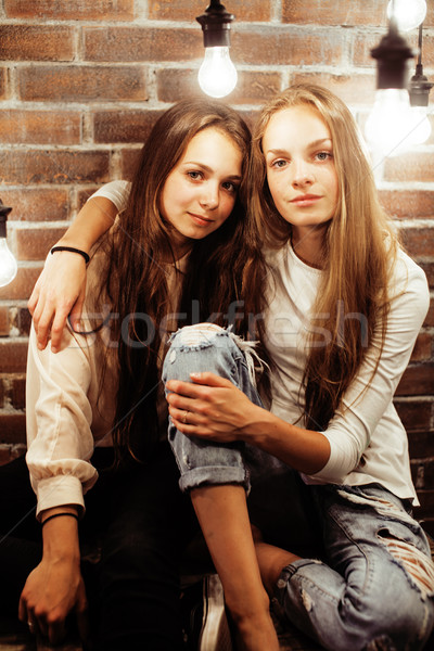 pretty teenage girl having fun in stylish modern loft studio, lifestyle people concept Stock photo © iordani