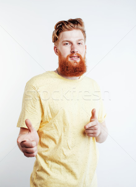 young handsome hipster ginger bearded guy looking brutal isolated on white background, lifestyle peo Stock photo © iordani