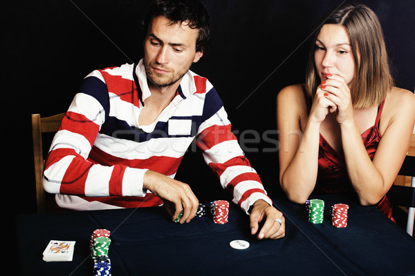 young people playing poker off-line tournament, friends party concept at home  Stock photo © iordani