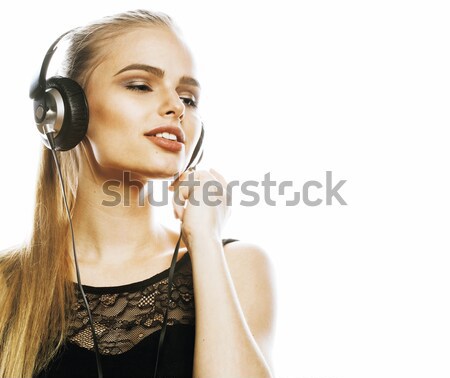 Młodych słodkie utalentowany słuchawki śpiewu Zdjęcia stock © iordani