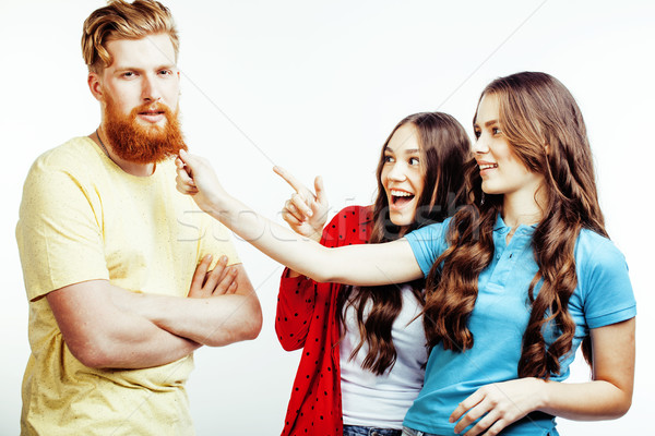 company of hipster guys, bearded red hair boy and girls students having fun together friends, divers Stock photo © iordani