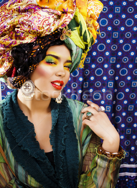 beauty bright woman with creative make up, many shawls on head l Stock photo © iordani