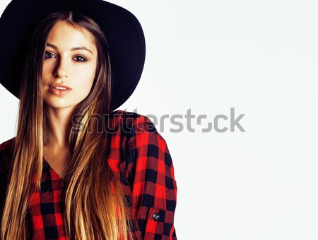 Foto stock: Jovem · bastante · morena · menina · seis