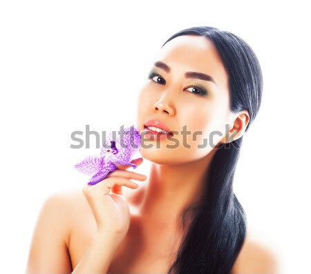 Stok fotoğraf: Genç · güzel · Asya · kadın · çiçek · orkide