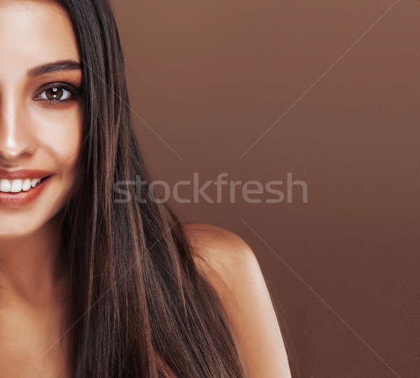 cute happy young indian woman in studio close up smiling, fashion mulatto smiling Stock photo © iordani