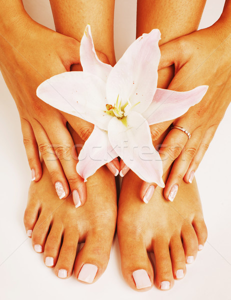 manicure pedicure with flower lily close up isolated on white pe Stock photo © iordani