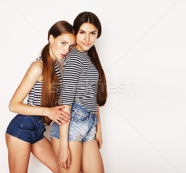 [[stock_photo]]: Deux · cute · adolescents · ensemble · isolé