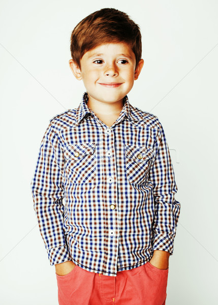young pretty little cute boy kid wondering, posing emotional fac Stock photo © iordani