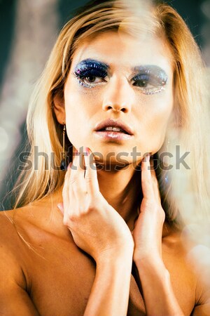 young pretty woman with blond hair on white background, sensual makeup, fashion sexy look, lifestyle Stock photo © iordani