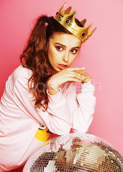 年輕 可愛 迪斯科 女孩 粉紅色 迪斯科球 商業照片 © iordani