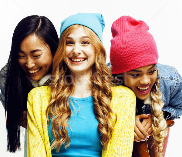 diverse nation girls group, teenage friends company cheerful having fun, happy smiling, cute posing  Stock photo © iordani