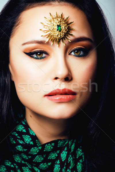 beauty eastern real muslim woman with jewelry close up, bride wi Stock photo © iordani
