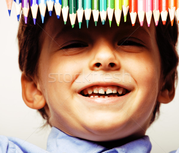 Stock fotó: Kicsi · aranyos · fiú · szín · ceruzák · közelkép