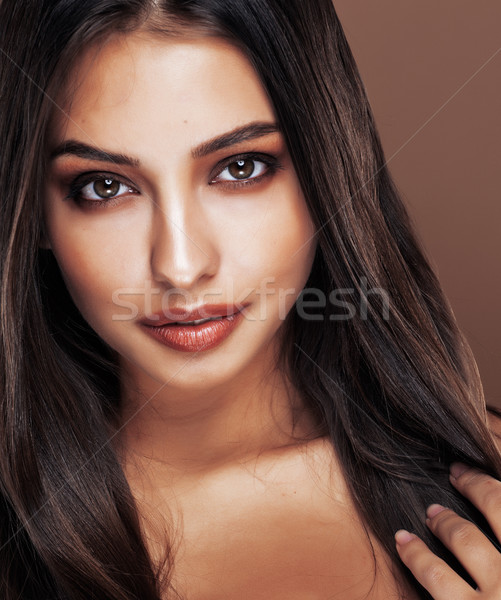 cute happy young indian woman in studio close up smiling, fashion mulatto flirting, lifestyle people Stock photo © iordani