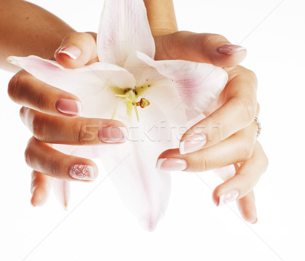 beauty delicate hands with manicure holding flower lily Stock photo © iordani