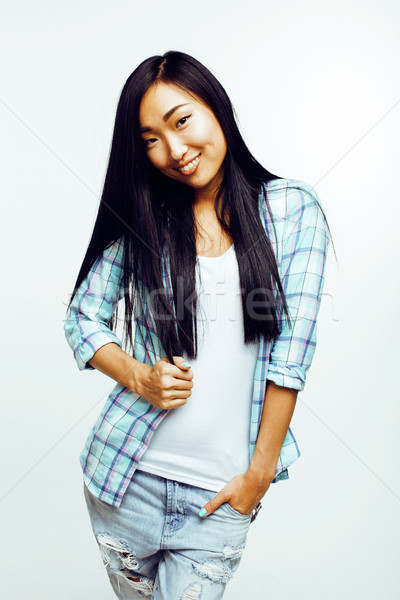 Stockfoto: Jonge · mooie · lang · haar · asian · vrouw · gelukkig