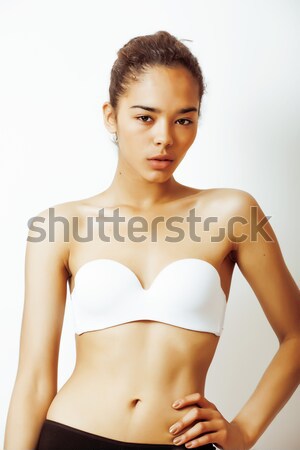 young pretty african american woman close up isolated on white background, asian mulatto tanned nude Stock photo © iordani