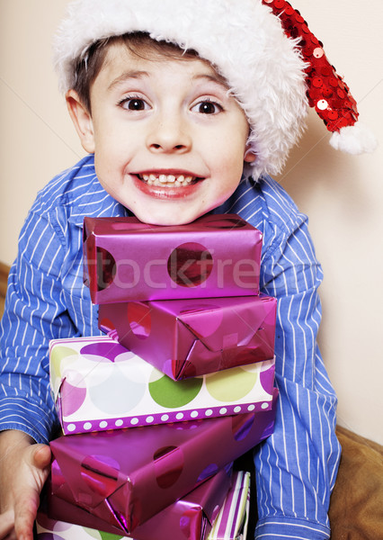 Stockfoto: Weinig · cute · jongen · christmas · geschenken · home