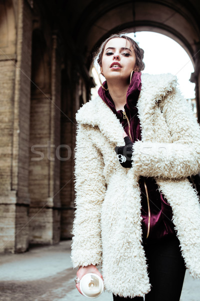 young pretty stylish teenage girl outside on city street fancy f Stock photo © iordani