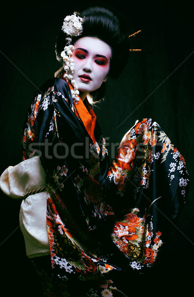 Gésa kimonó fekete fiatal gyönyörű ázsiai Stock fotó © iordani