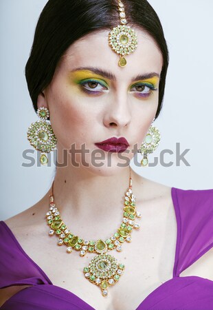 floral face art with anemone in jewelry, sensual young brunette  Stock photo © iordani